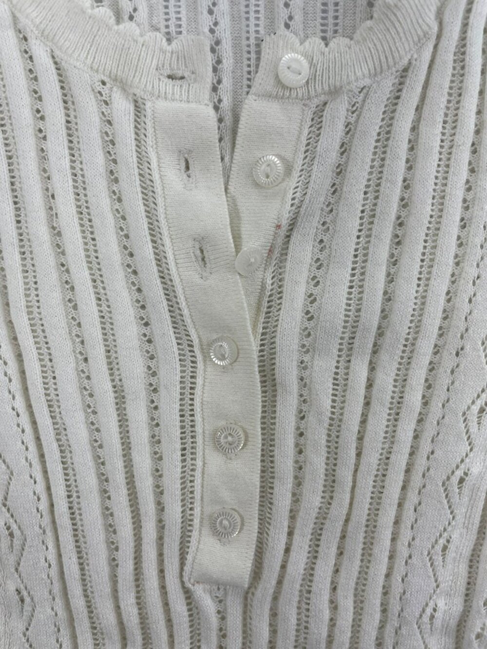 American Eagle Outfitters White Cotton Pointelle Knit Button Sweater Wmn's Sz XS - Picture 3 of 6